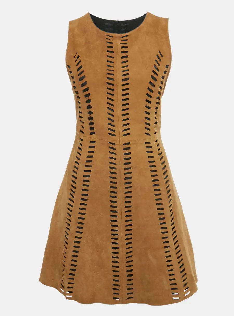 Maje Brown Suede Cut-Out Mini Dress S