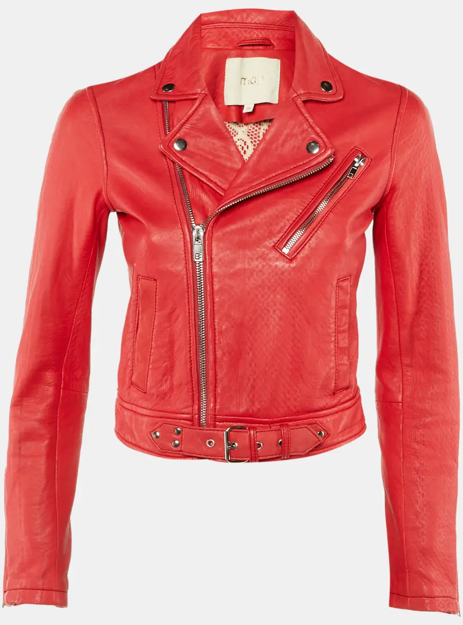 Maje Red Leather Bostep Biker Jacket S