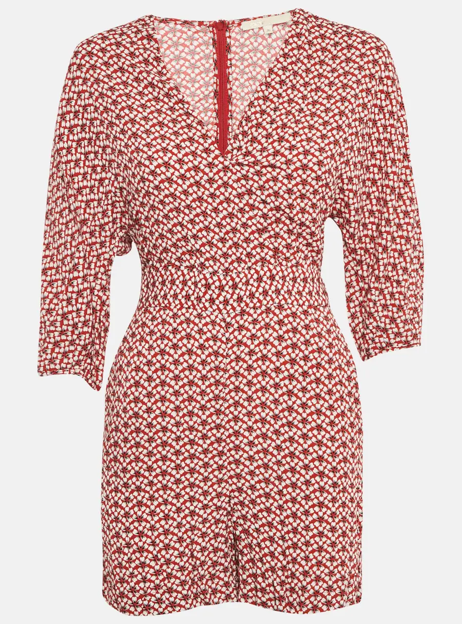 Maje Red Floral Print Crepe Jumpsuit S