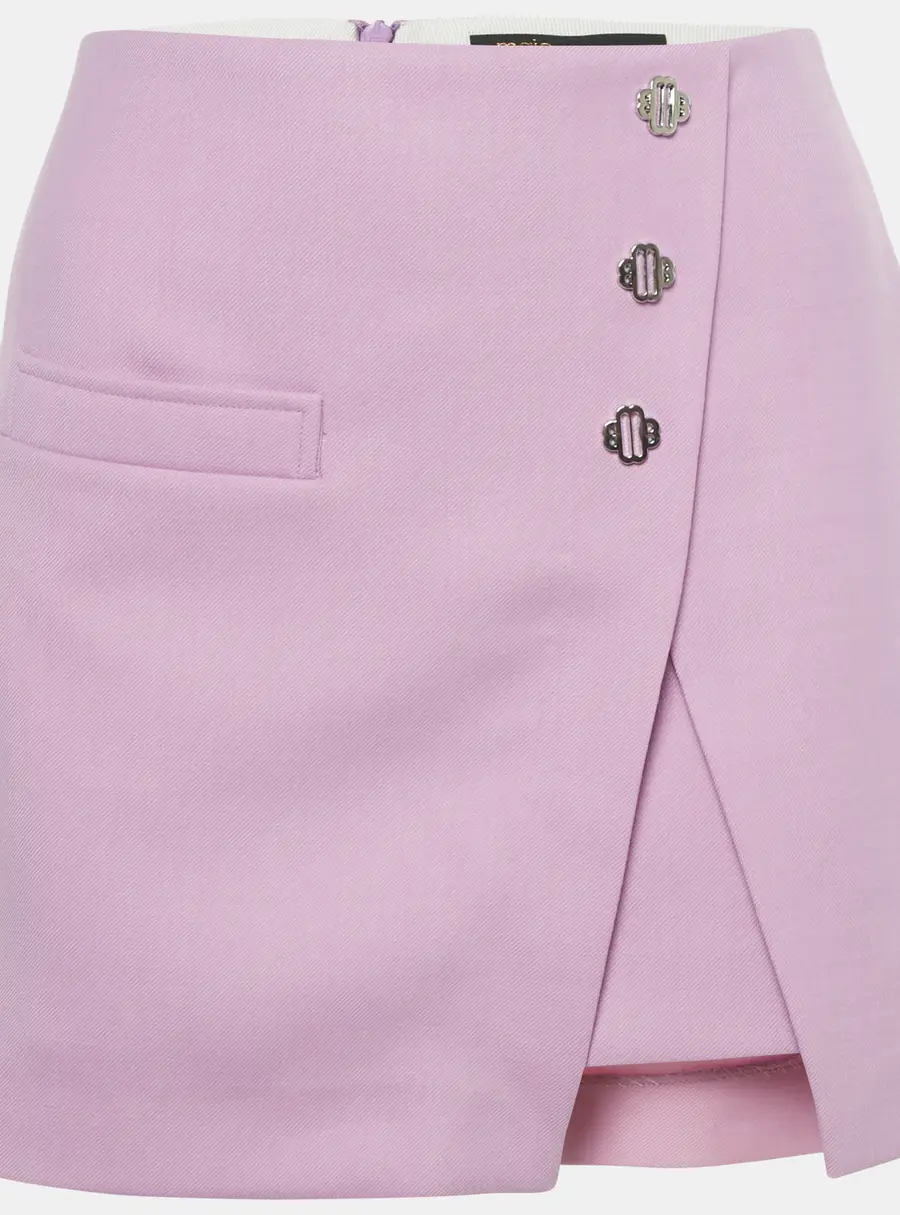 Maje Light Purple Gabardine Button Detail Mini Skirt XS