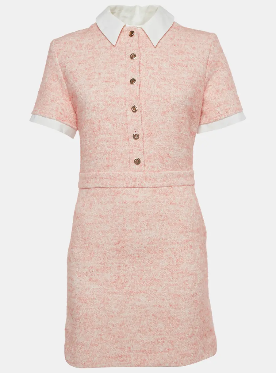 Maje Pink Collared Tweed Mini Dress M