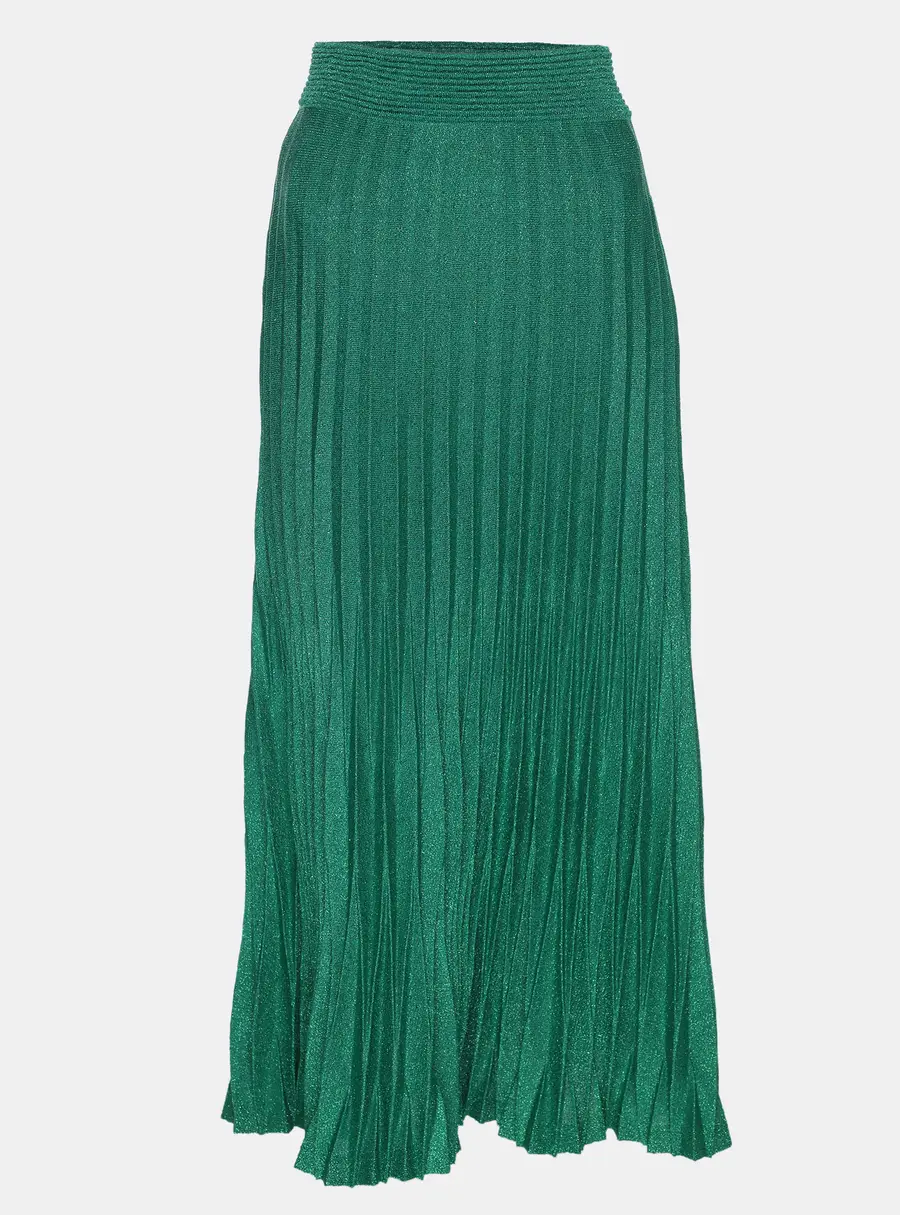 Maje Green Lurex Knit Pleated Maxi Skirt S