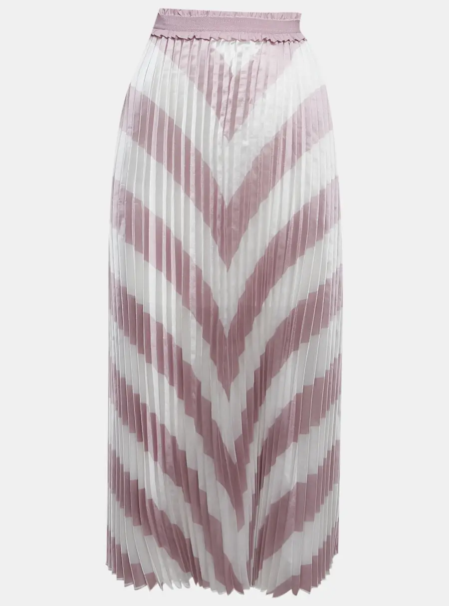 Maje White/Pink Striped Plisse Midi Skirt S