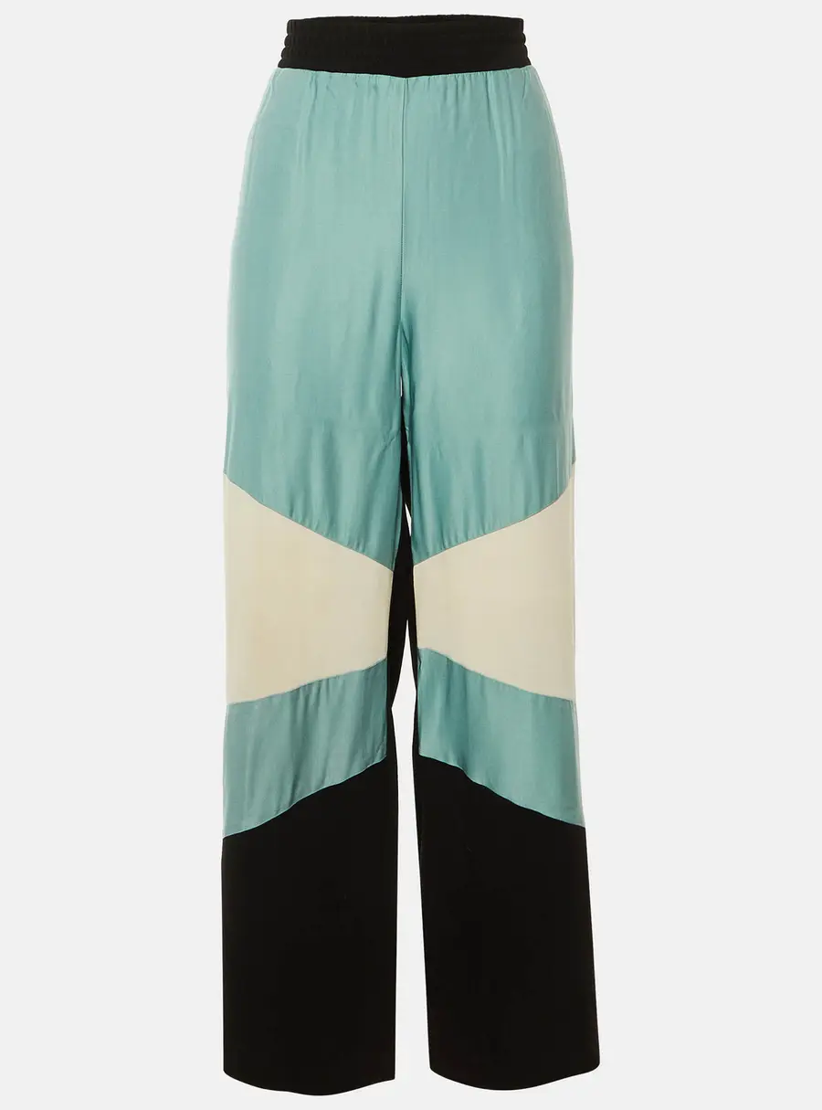 Maje Black Colorblock Crepe Parme Wide Leg Trousers L