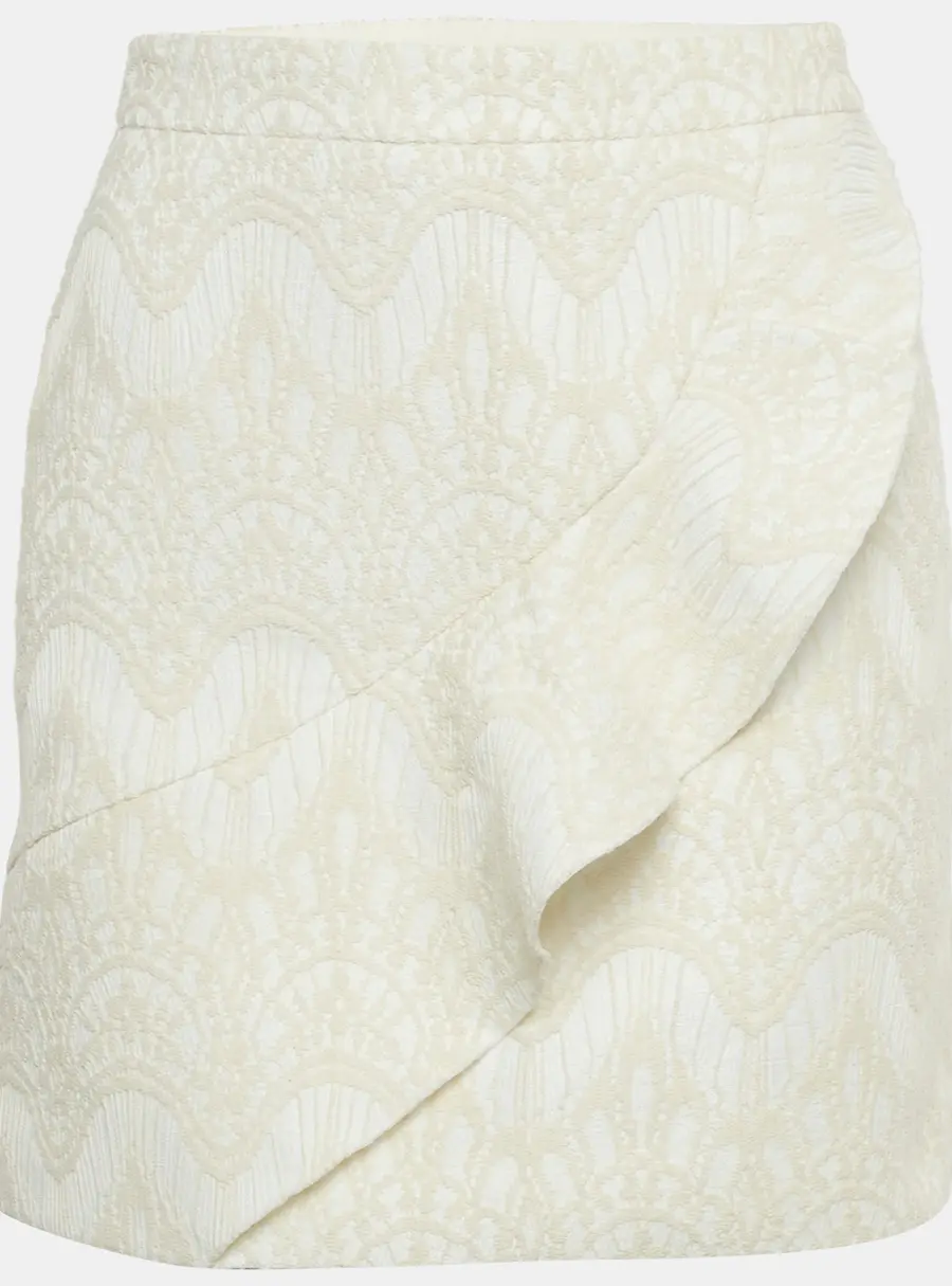Maje Cream Jacquard Ruffled Mini Skirt S