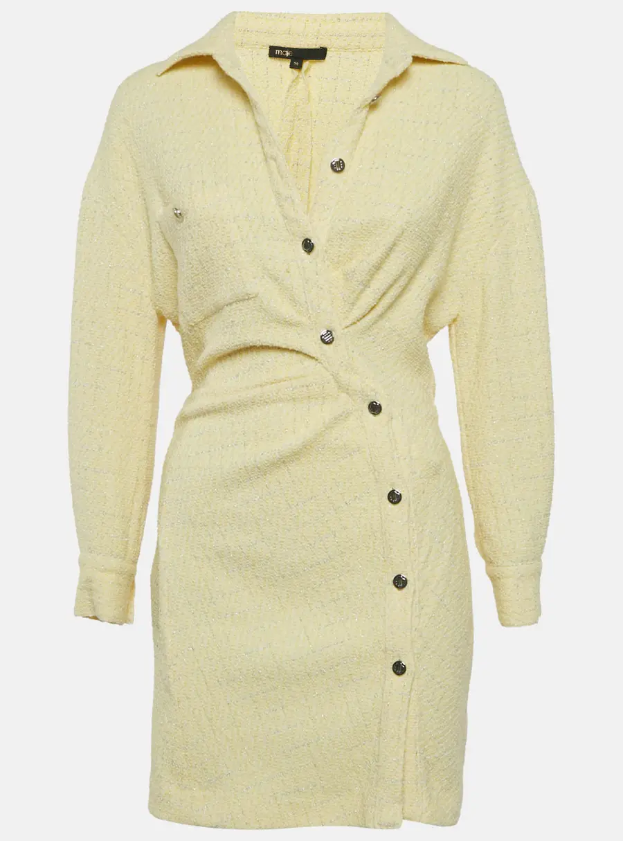 Maje Yellow Lurex Tweed Asymmetrical Mini Dress M