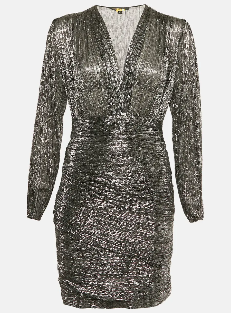 Maje Black Metallic Plunge Neck Mini Dress L
