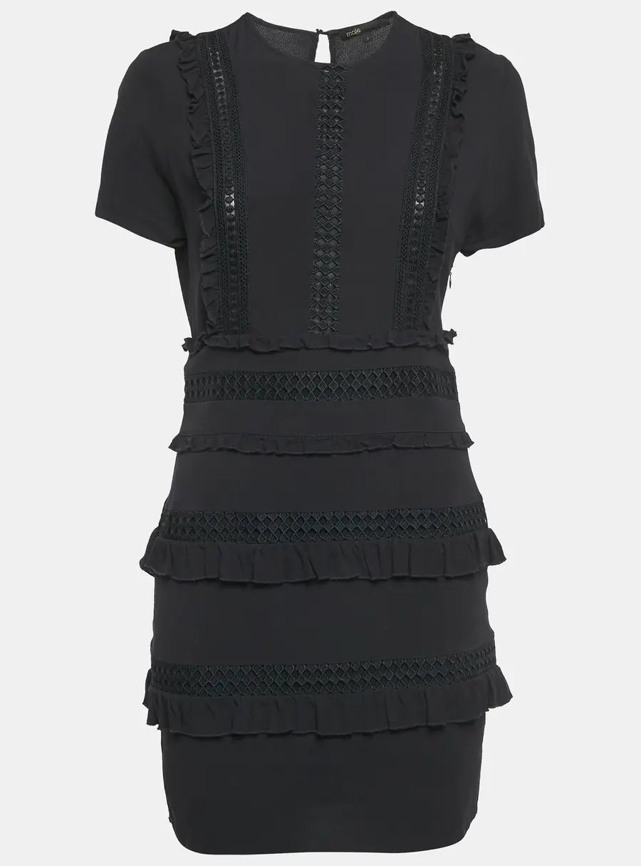 Maje Blak Crepe Cutwork Lace Detail Mini Dress S