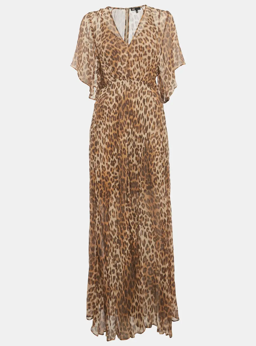 Maje Brown Leopard Pink Chiffon Maxi Dress S