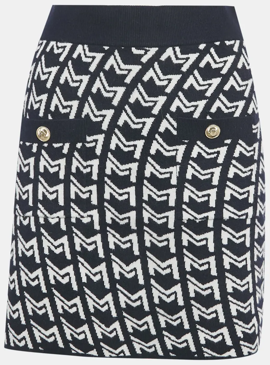 Maje Blue Monogram Jacquard Knit Mini Skirt M