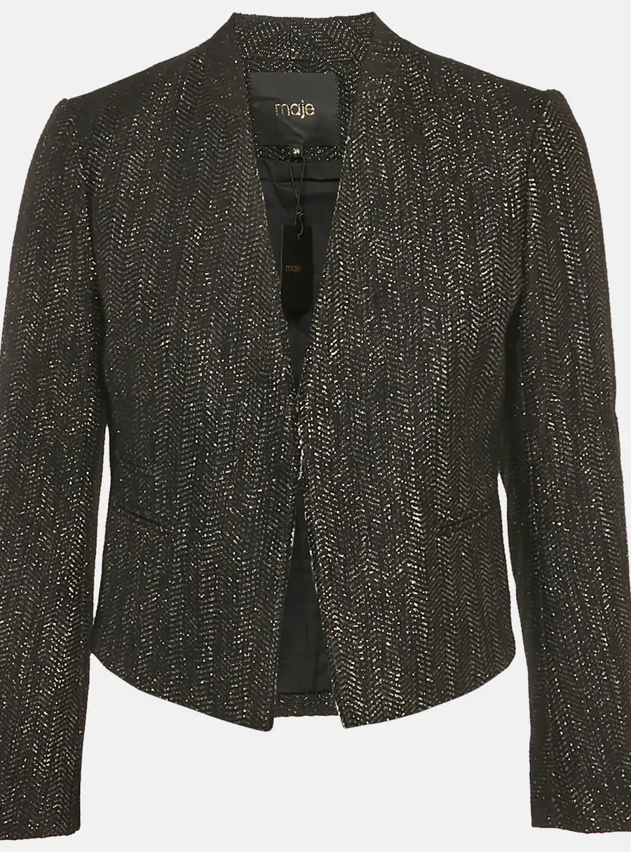 Maje Black Cotton Lurex Detail Hook Front Jacket M