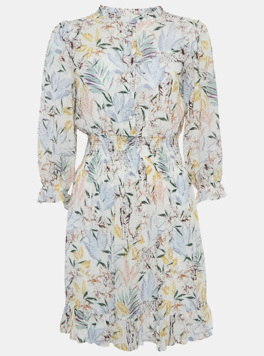 Maje White Floral Print Chiffon Ruffled Mini Dress L