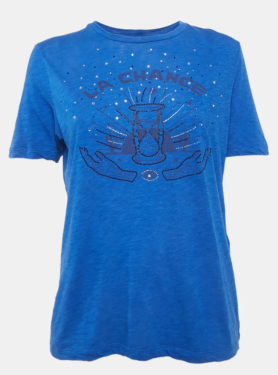 Maje Blue Rhinestone Detail Jersey T-Shirt L