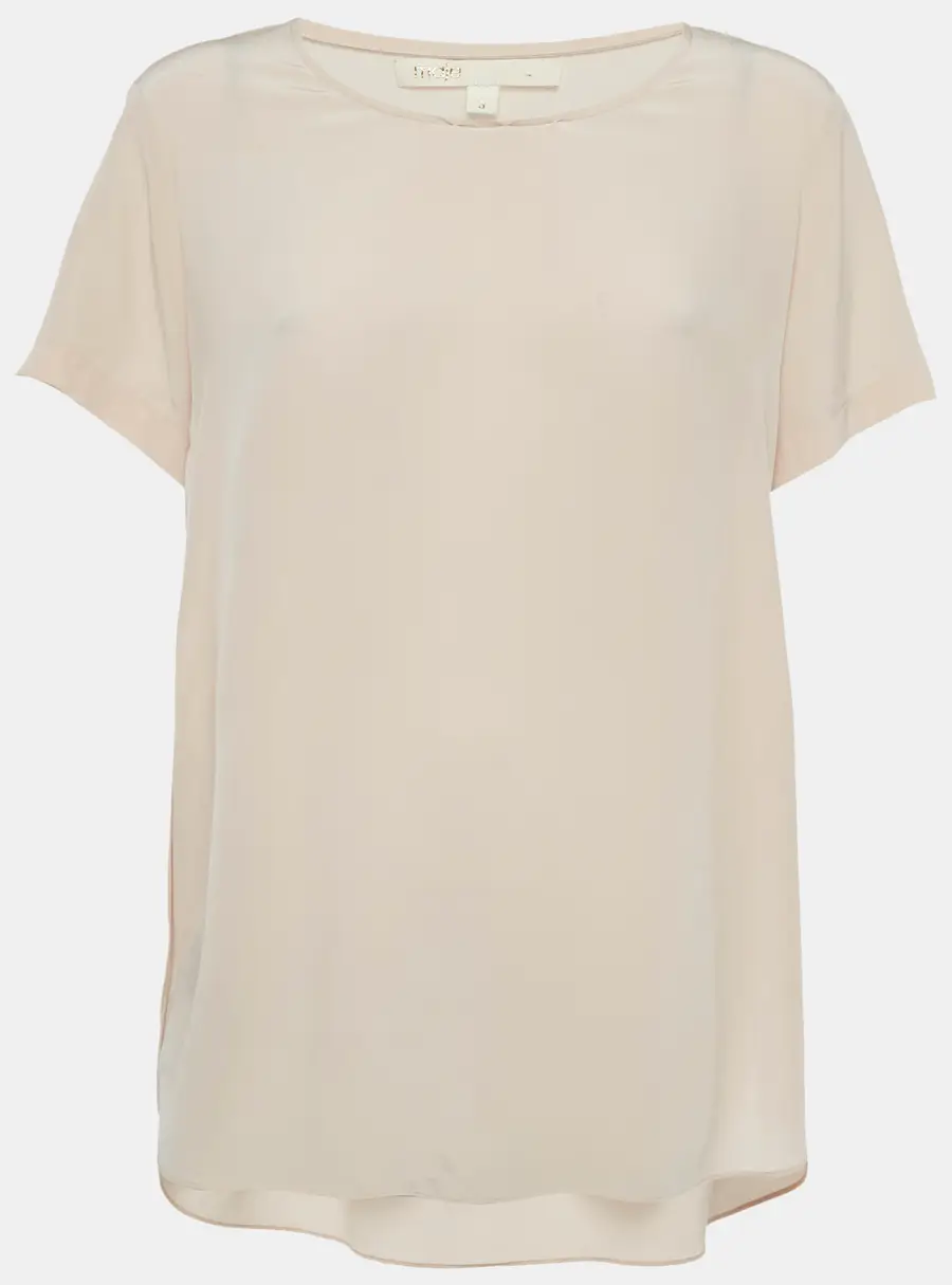Maje Beige Silk Crew Neck Blouse L