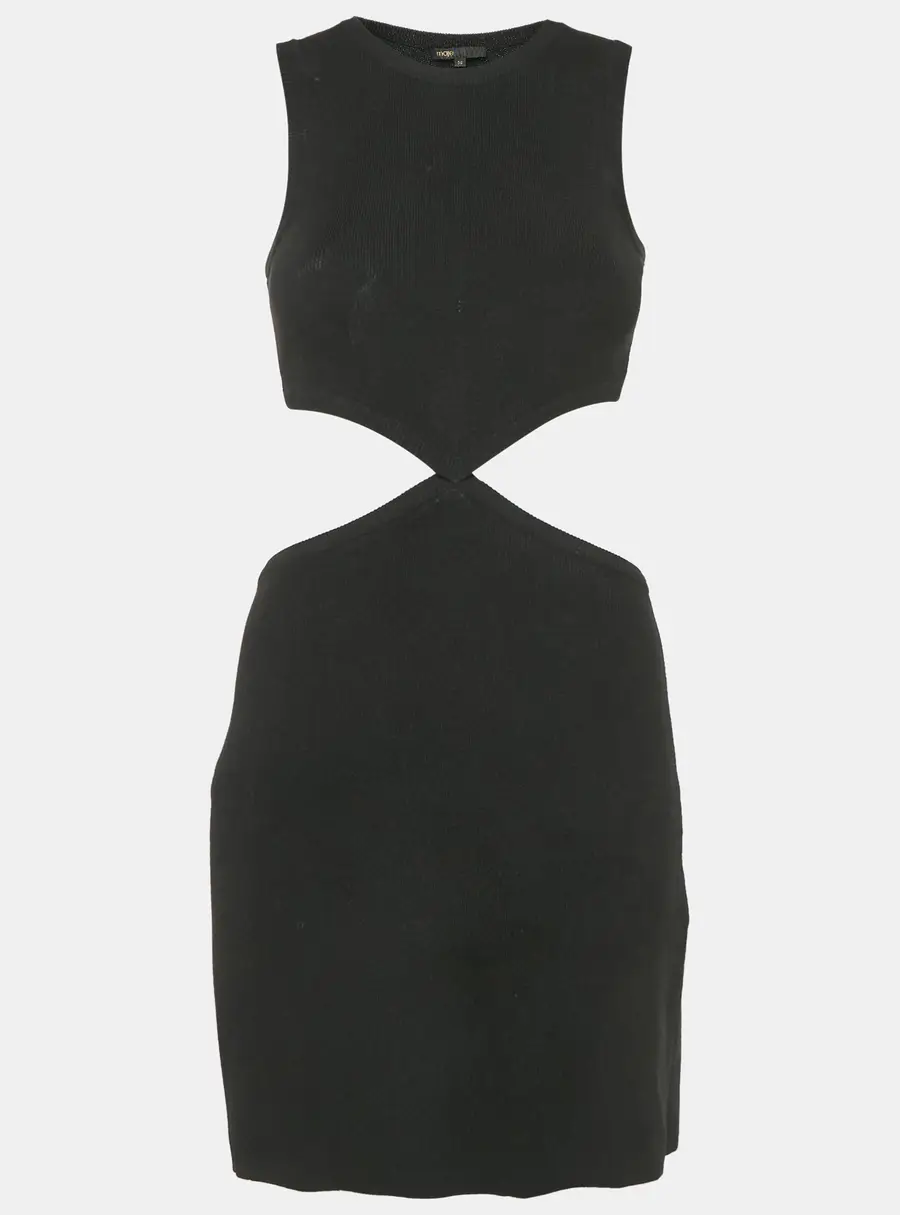 Maje Black Rib Knit Open-Waist Mini Dress S