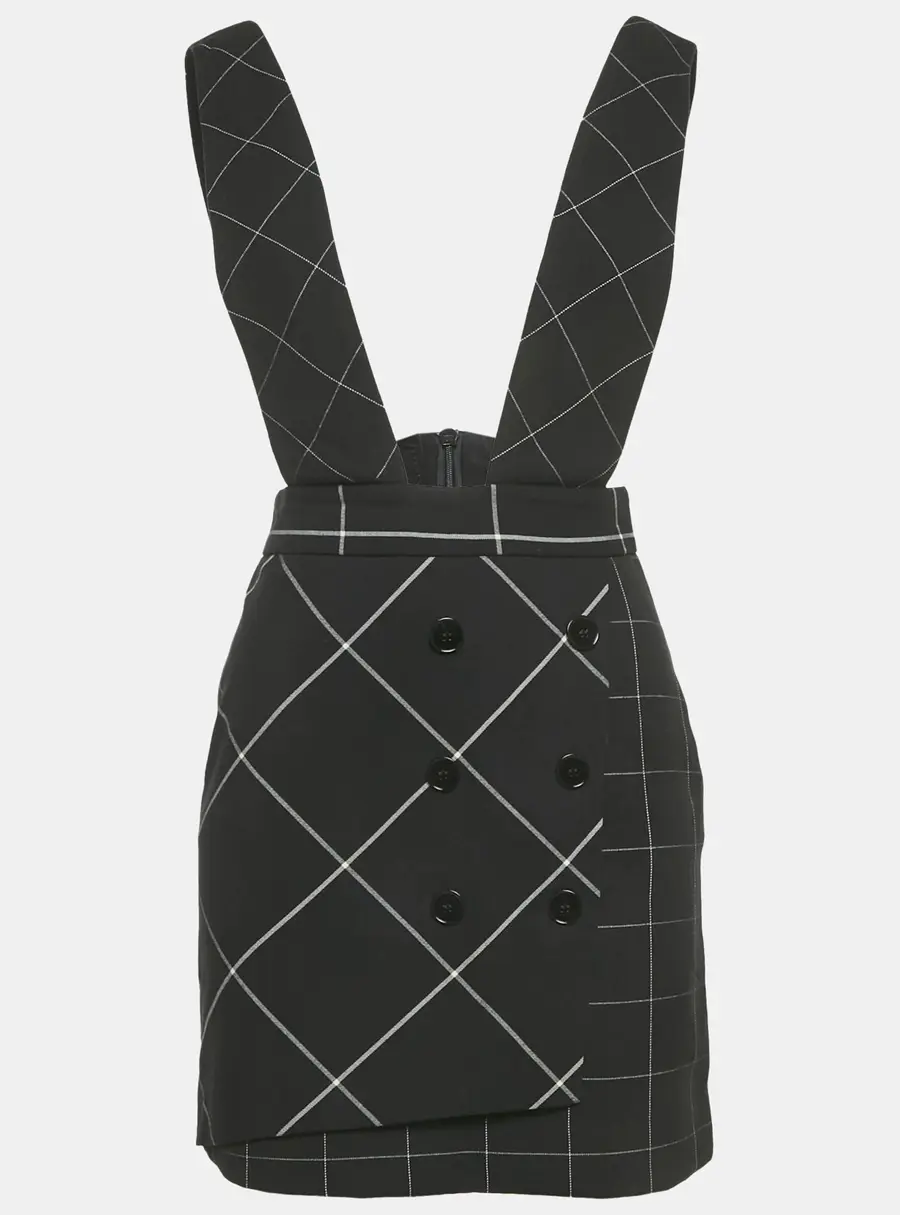 Maje Black Windowpane Gabardine Joly Pinafore Dress M