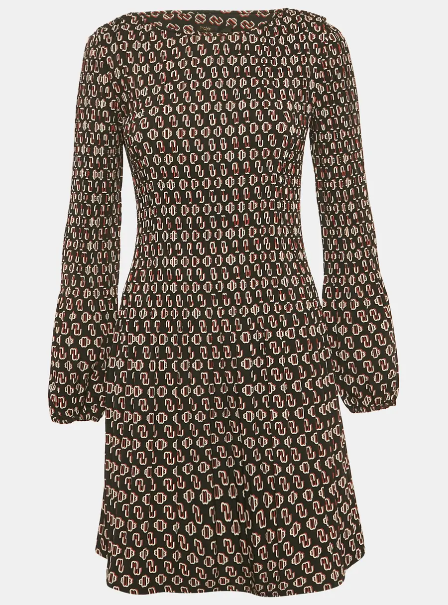 Maje Black Logo Print Crepe Shirring Mini Dress M
