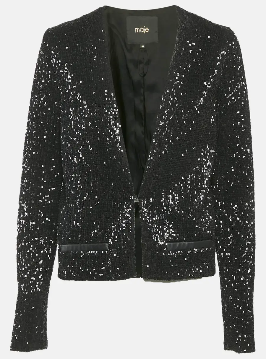 Maje Black Sequin Cropped Jacket S