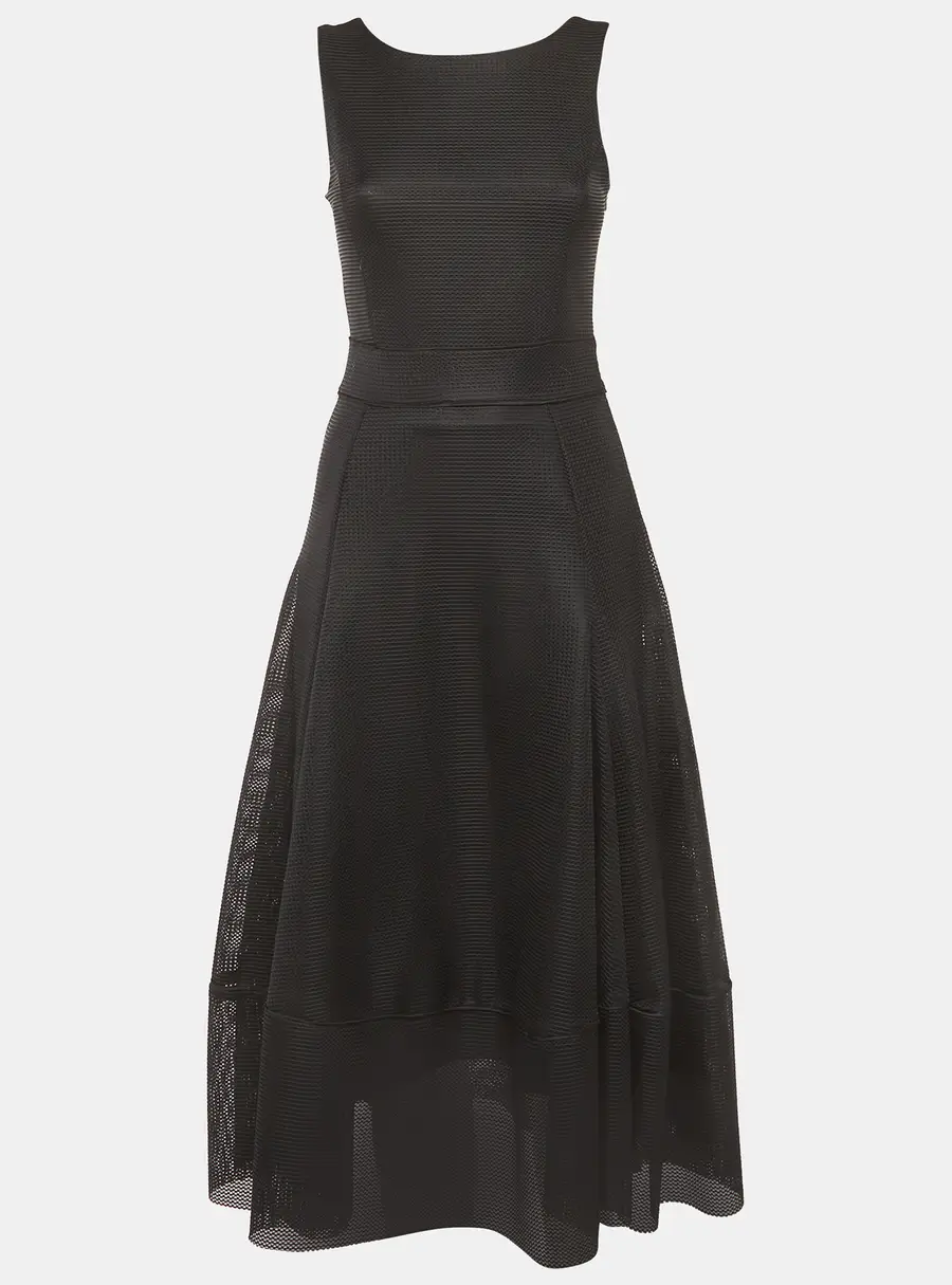 Maje Black Mesh Flared Raining Midi Dress S
