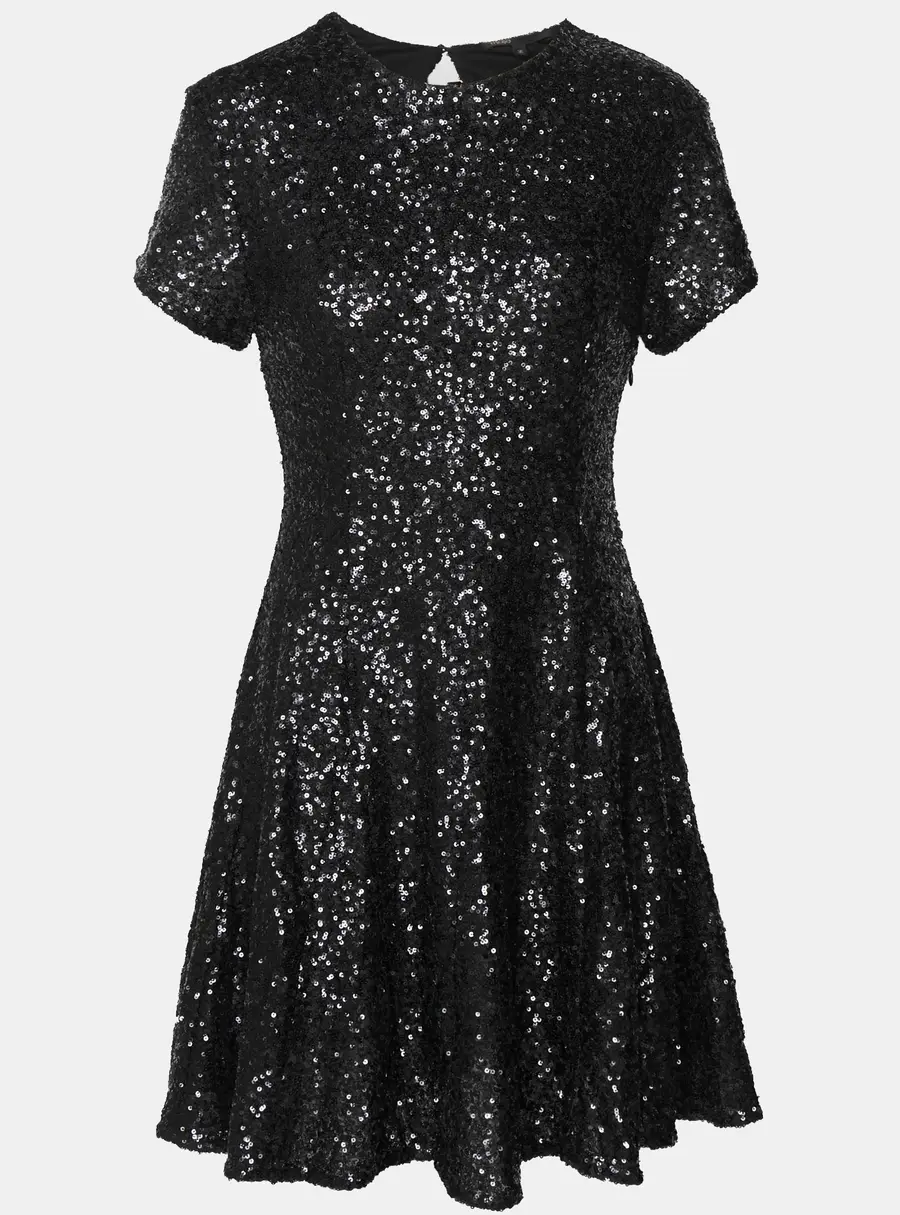 Maje Black Sequin Flared Mini Dress S