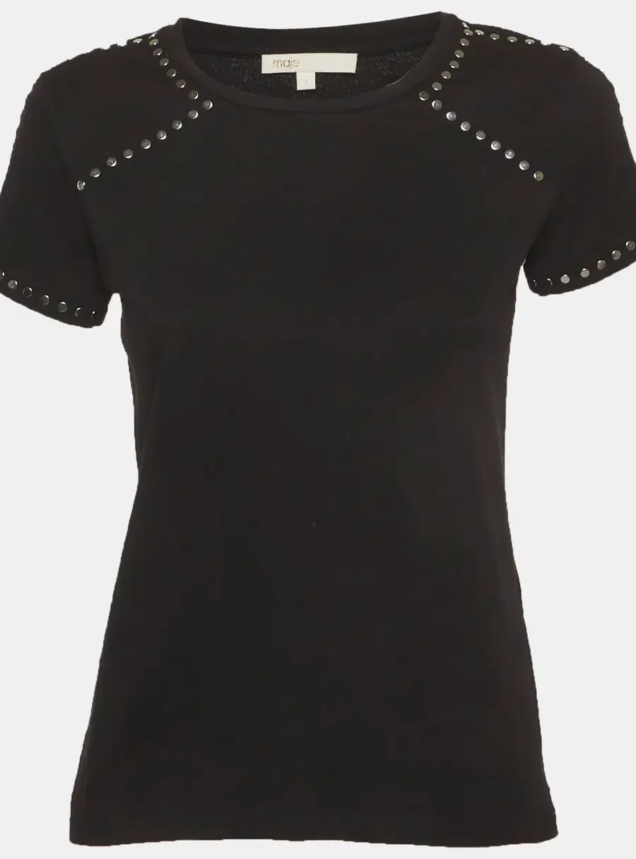 Maje Black Studded Cotton Knit Tity T-Shirt S