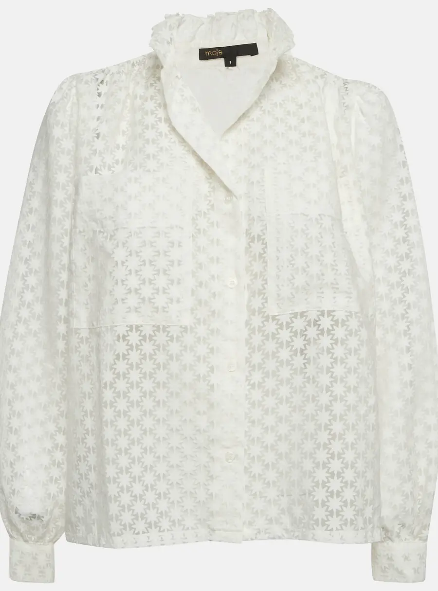 Maje White Floral Pattern Chiffon Sheer Shirt S