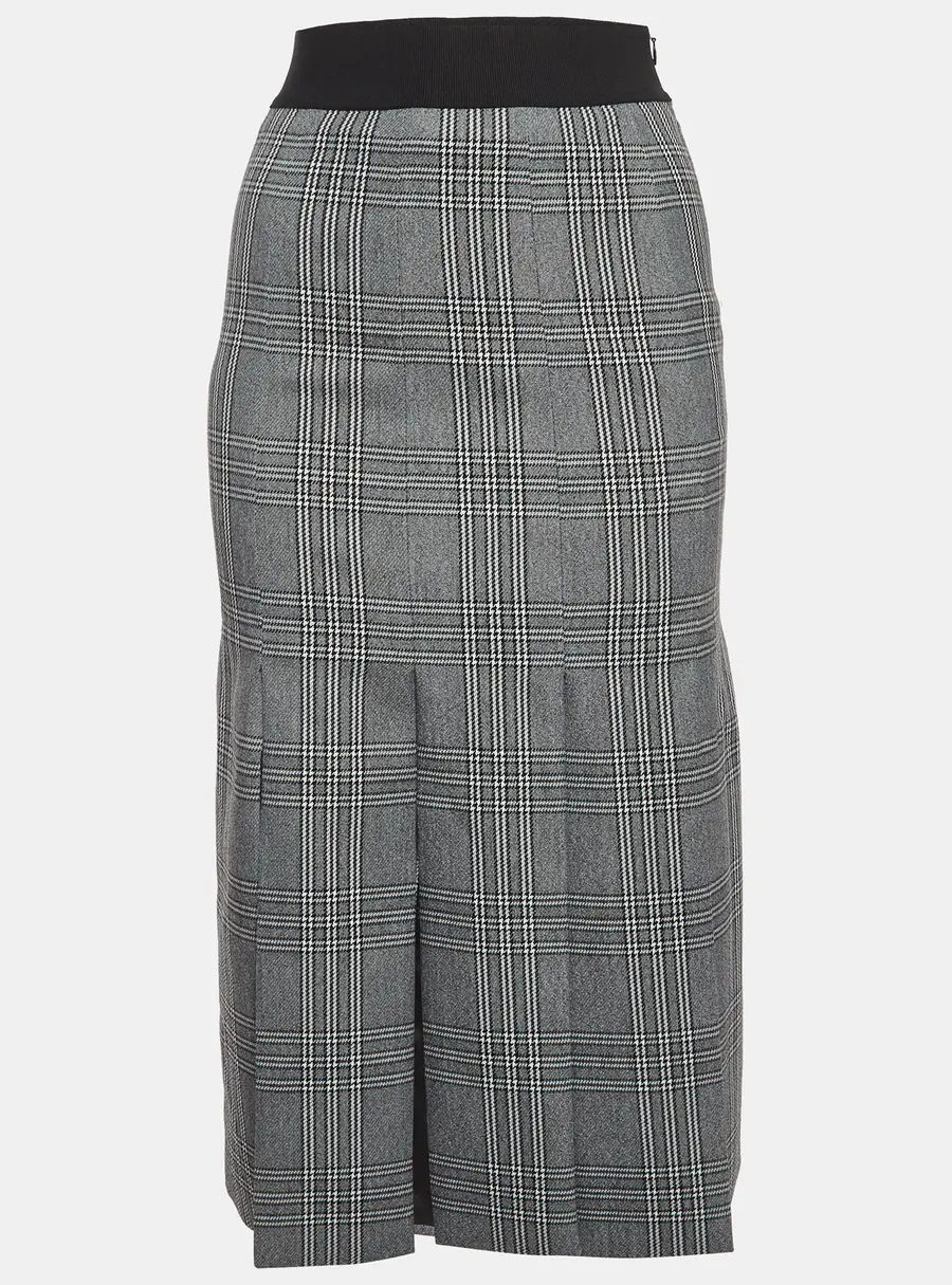Maje Grey Plaid Wool Blend Midi Skirt S