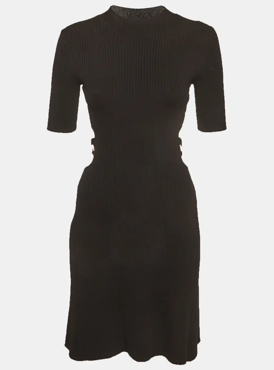 Maje Black Rib Knit Waist Cut-Out Mini Dress S