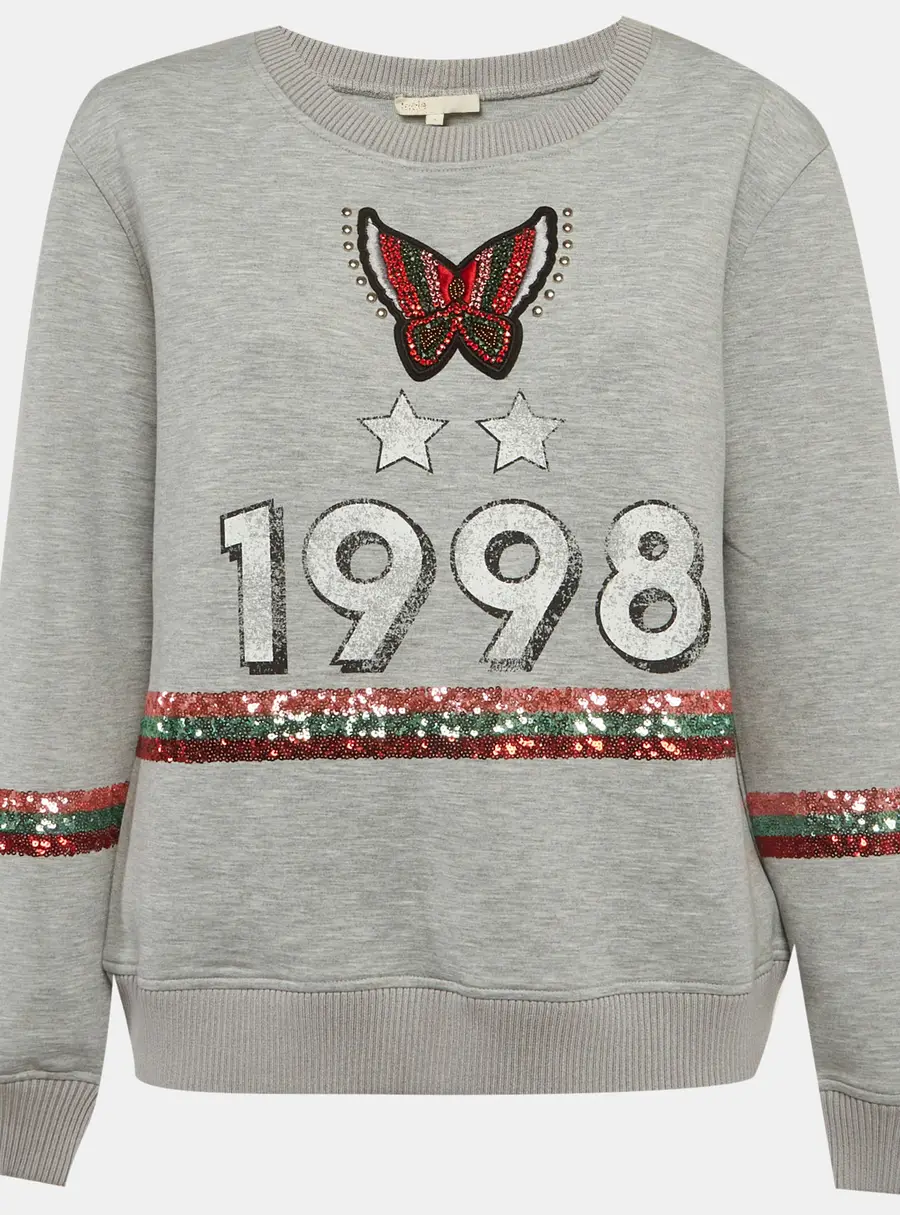 Maje Grey Printed Neoprene Sweatshirt L