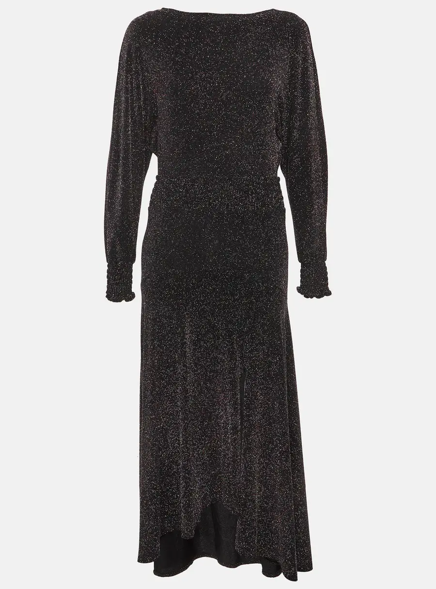 Maje Black Metallic Jersey Rio Midi Dress L