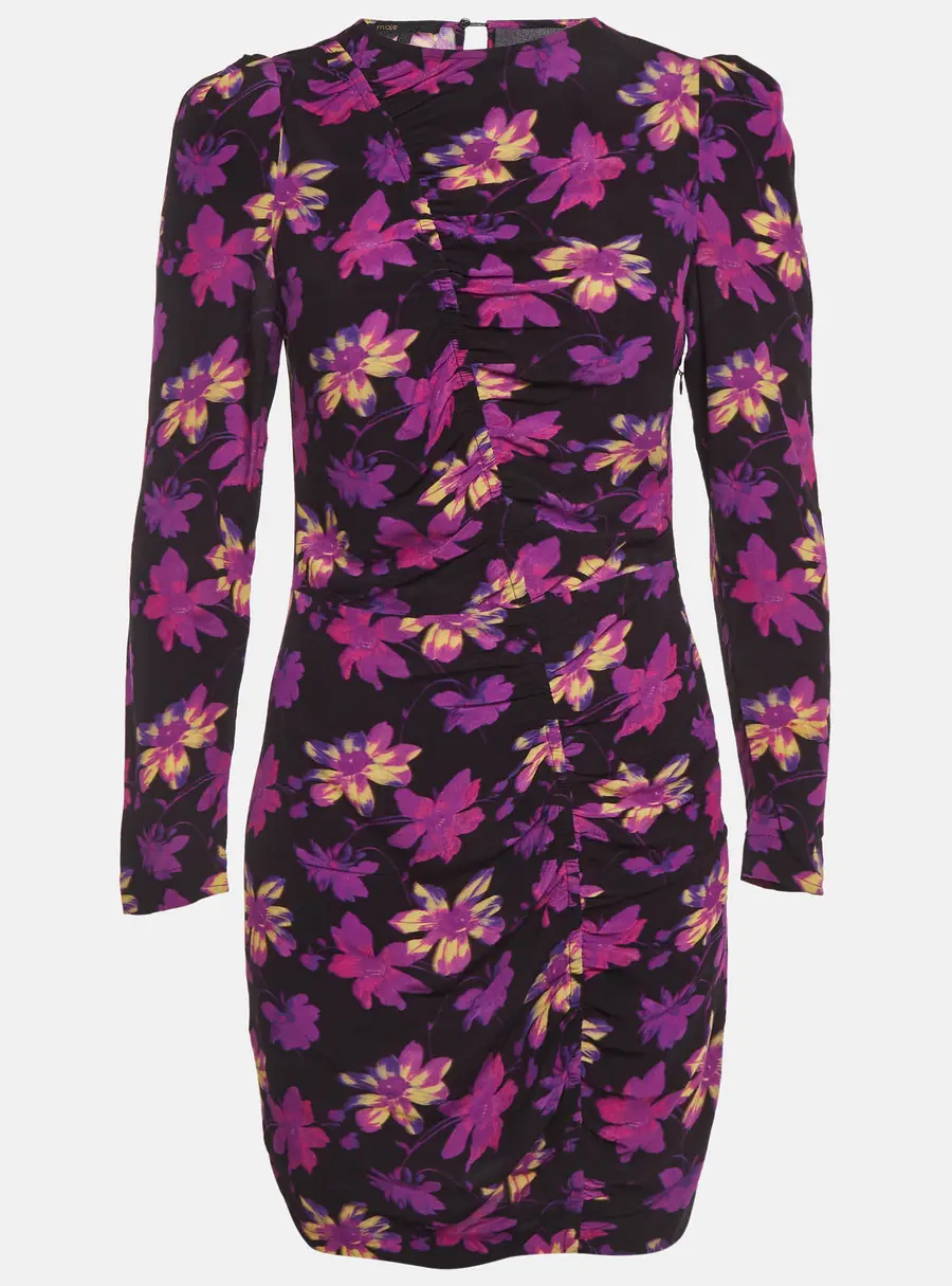 Maje Black & Purple Floral Printed Crepe Mini Dress S