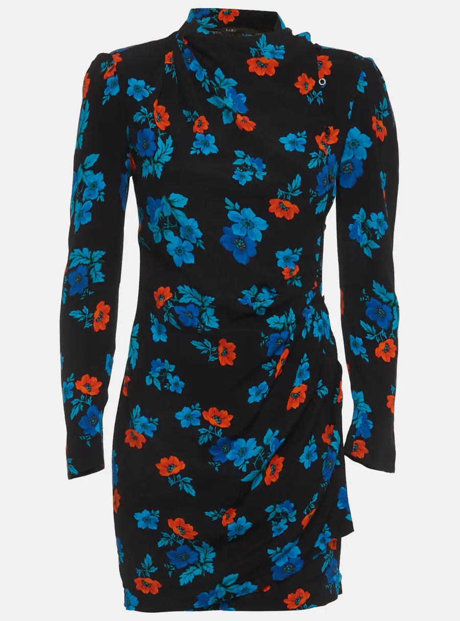 Maje Black Floral Printed Crepe Mini Dress S