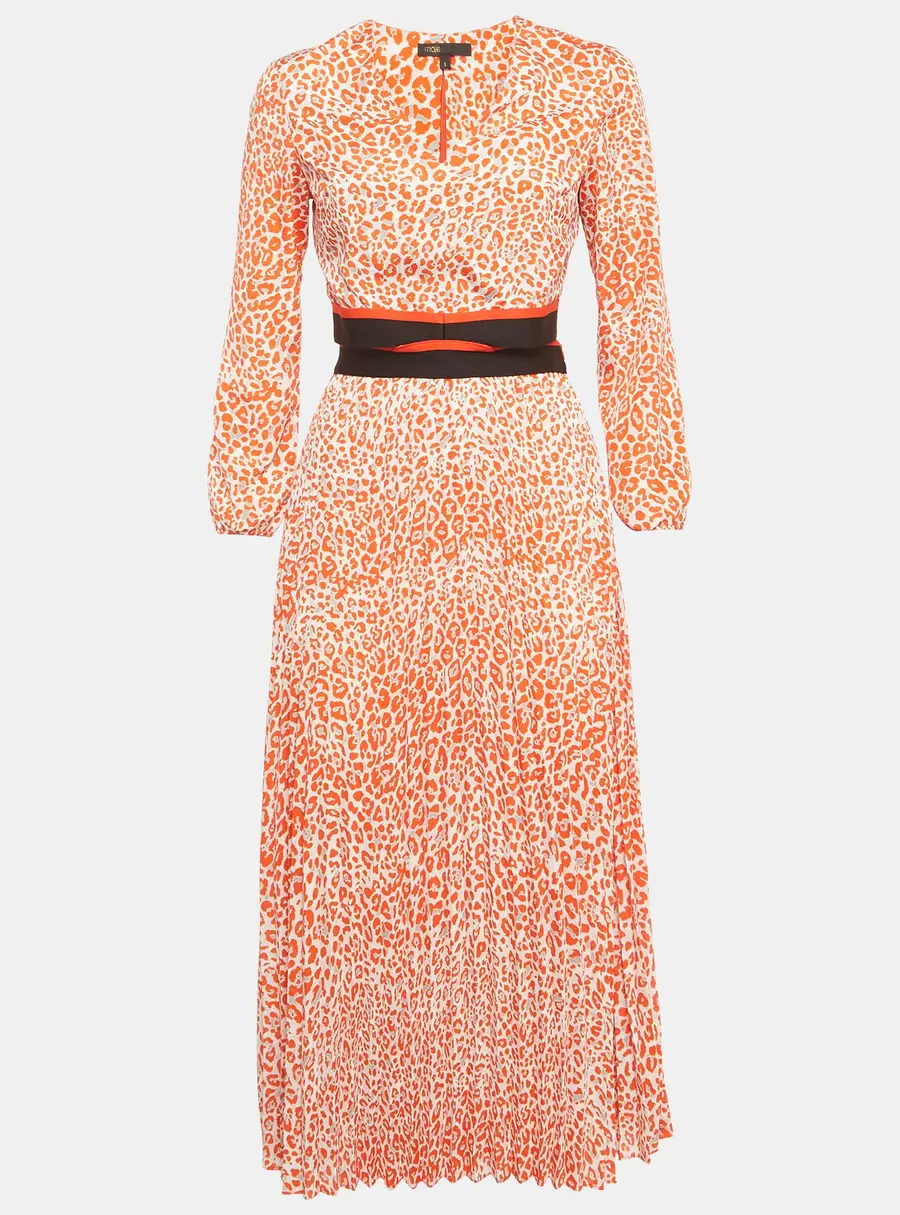 Maje Orange Printed Crepe Cut Out Detail Midi Dress S