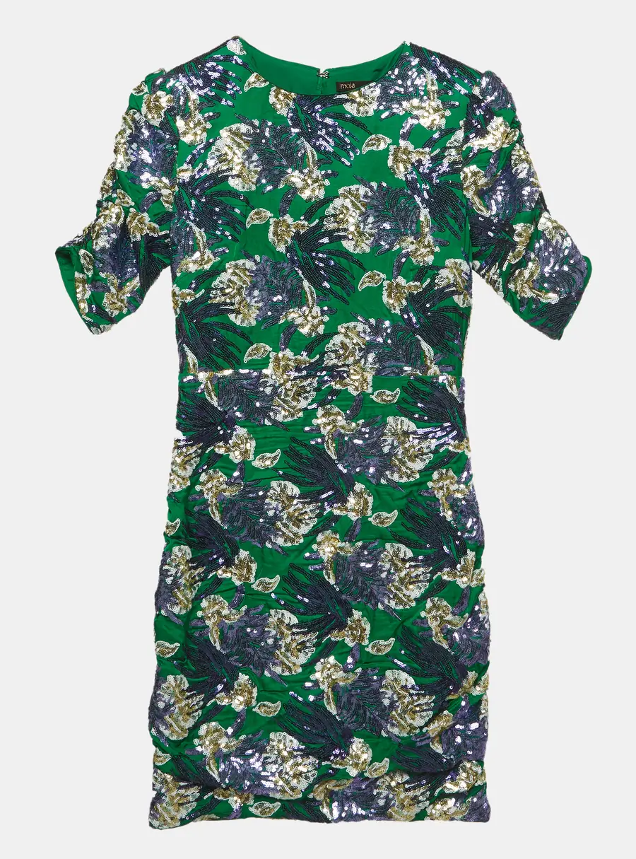Maje Green Sequinned Satin Mini Dress S