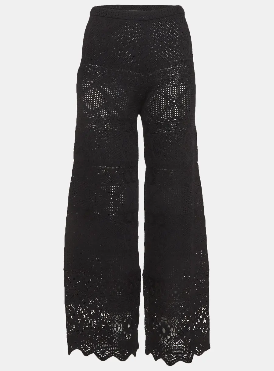 Maje Black Crochet Knit Wide Leg Trousers S