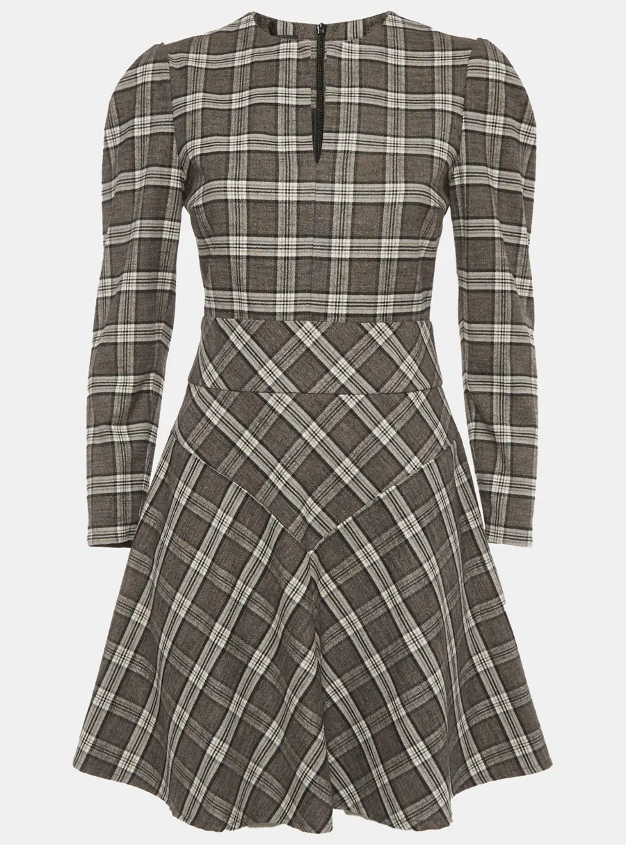 Maje Grey Rity Checked Wool Blend Mini Dress S