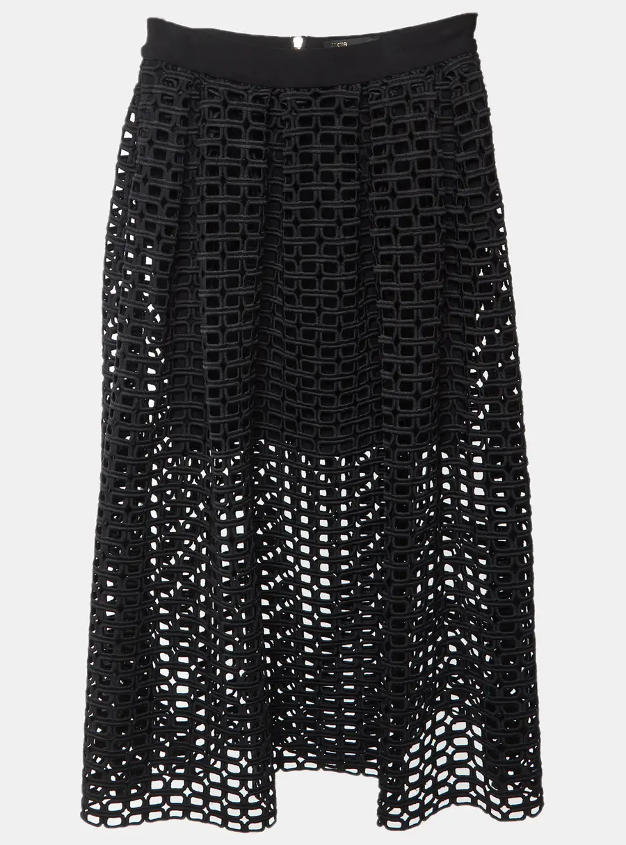 Maje Black Synthetic Knit Cut Out Midi Skirt S