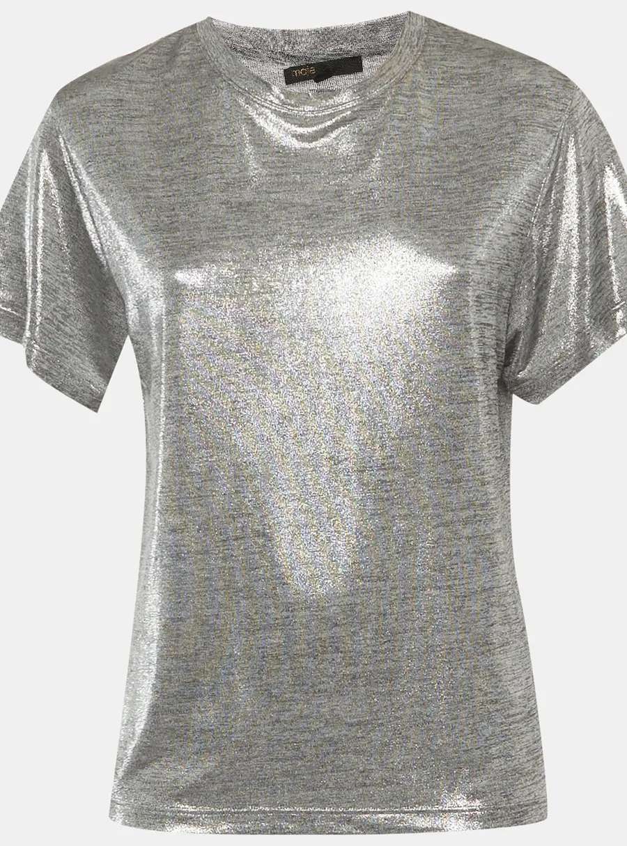 Maje Silver Lam&eacute; Jersey T-Shirt S