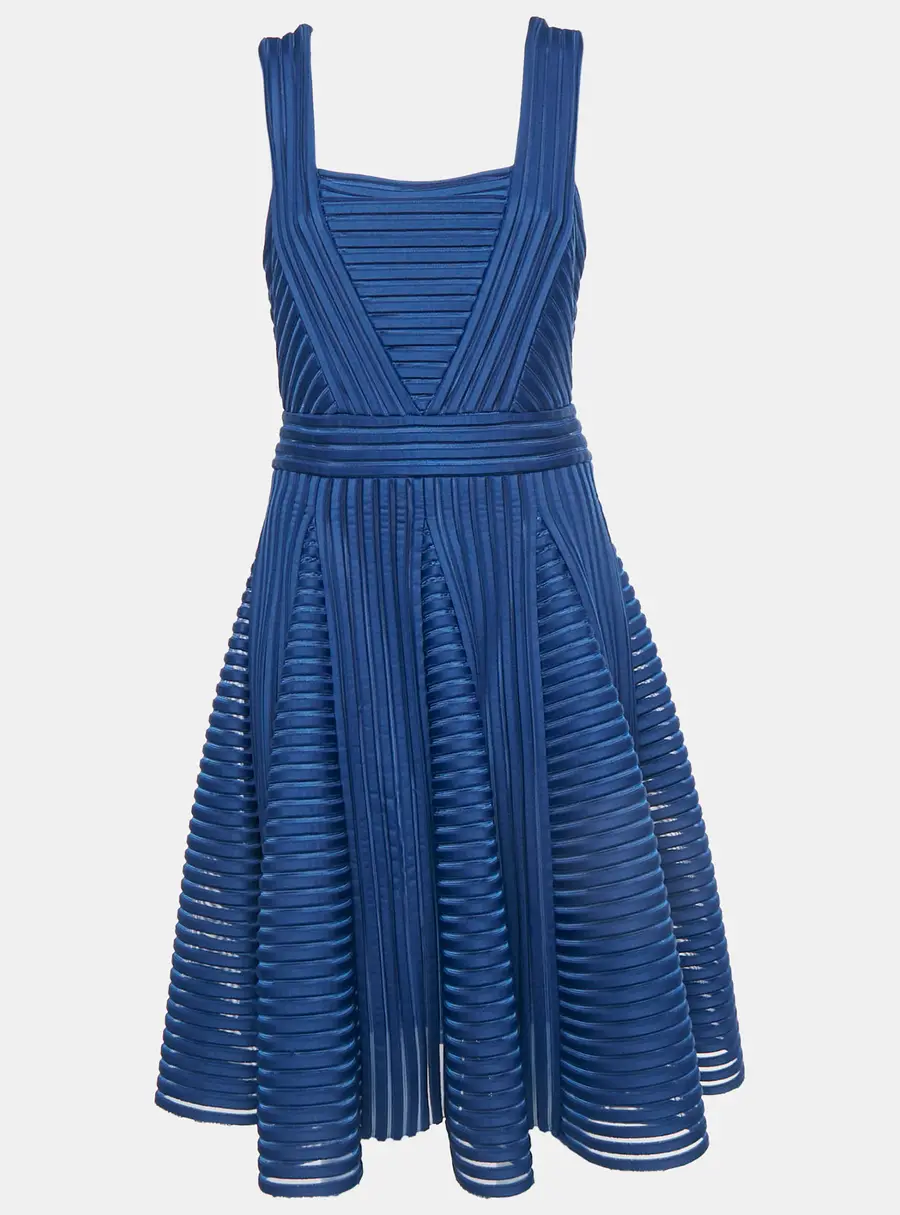Maje Navy Blue Striped Jersey & Mesh Sleeveless Mini Dress L
