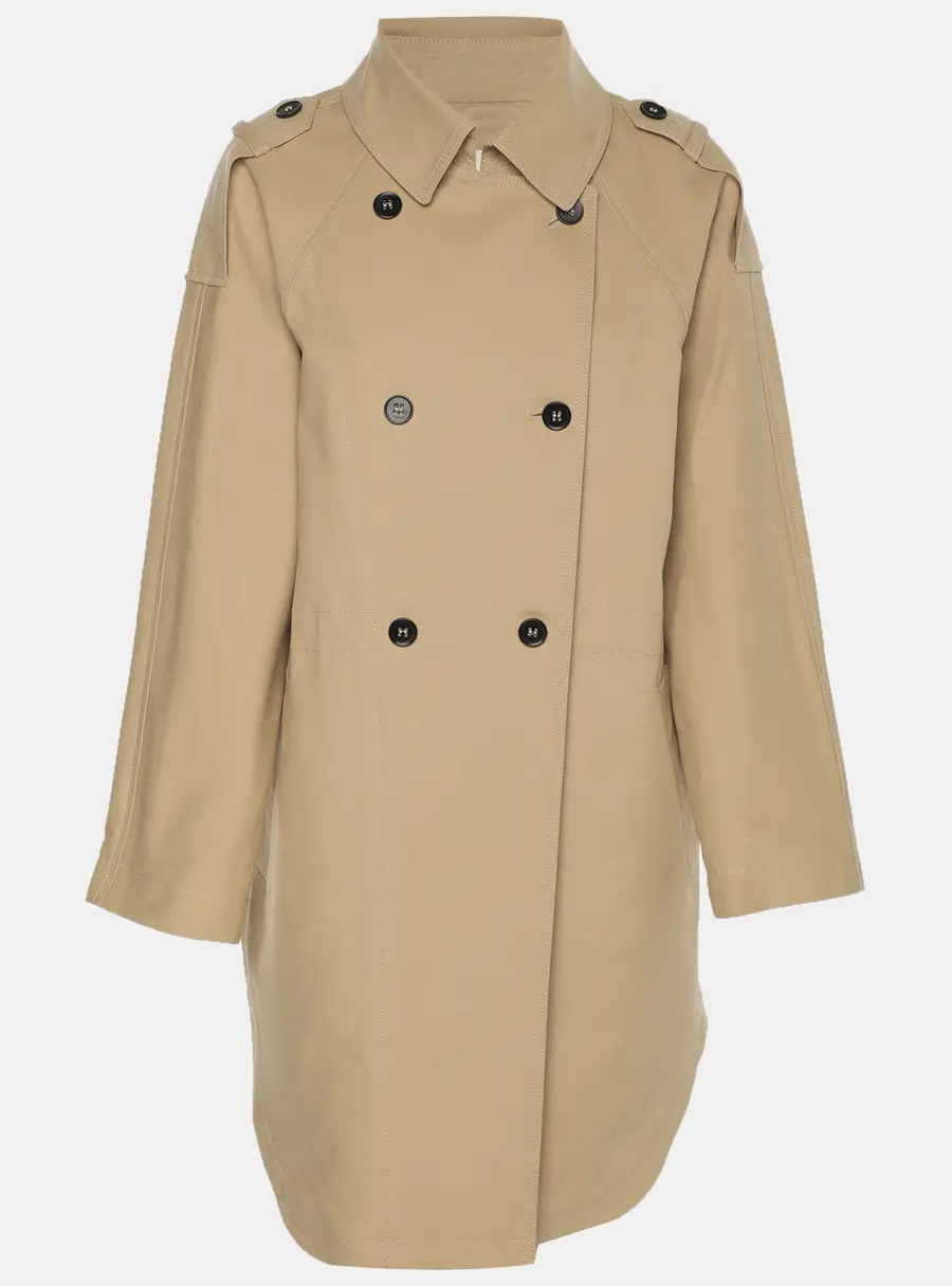 Maje Beige Stretch Cotton Double Breasted Coat S