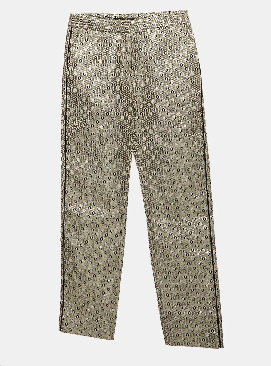 Maje Beige/Metallic Floral Jacquard Straight Fit Trousers S