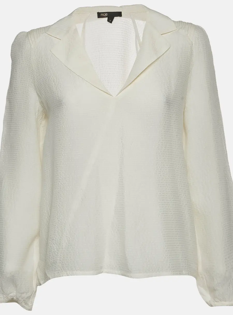 Maje White Textured Silk Oversized V-Neck Blouse M