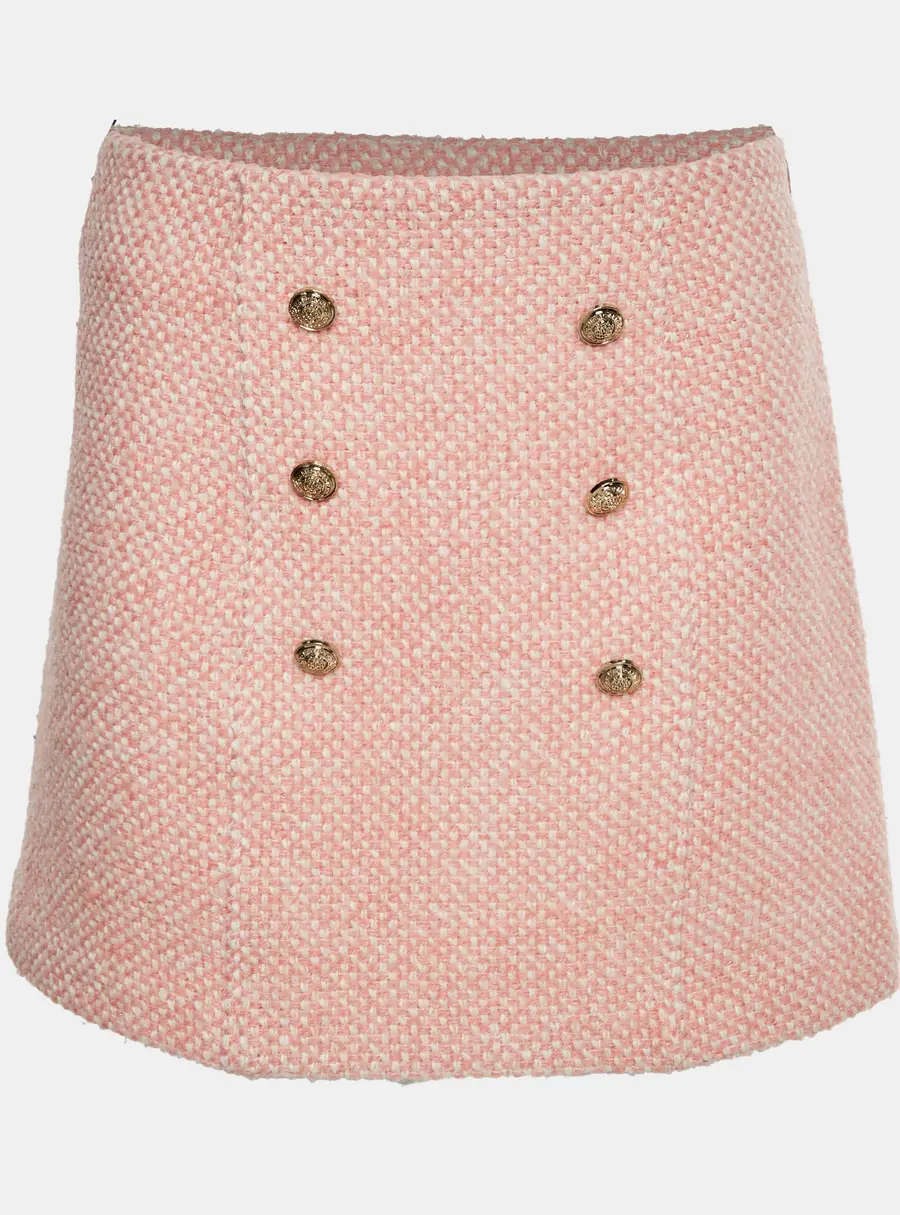 Maje Pink Tweed Button Detail Mini Skirt M