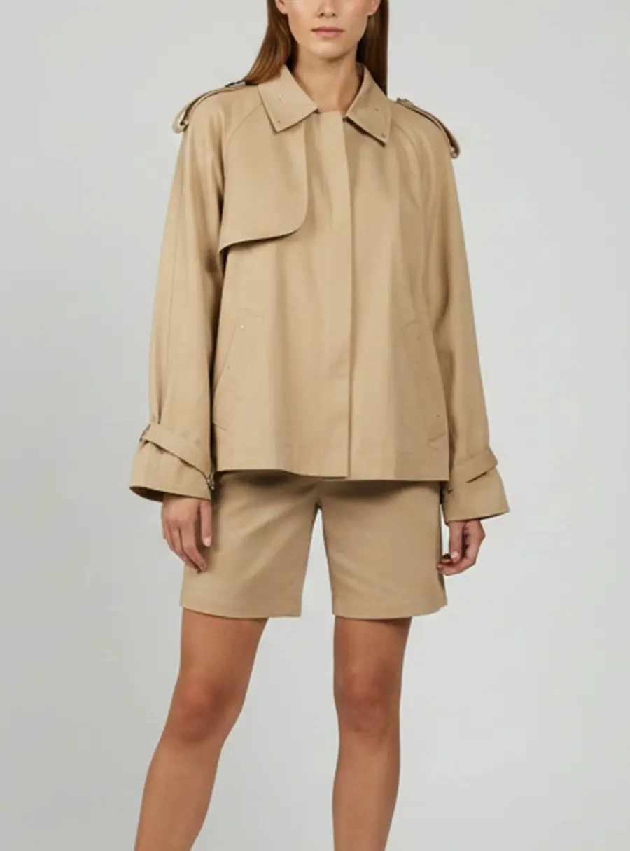 Maje Beige Studded Gabardine Cropped Trench Coat L