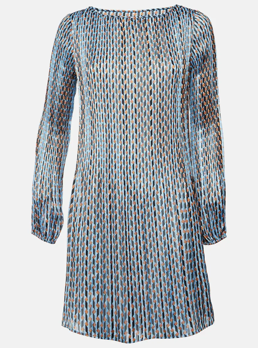 Maje Blue Geometric Print Lurex Plisse Rockilane Mini Dress M
