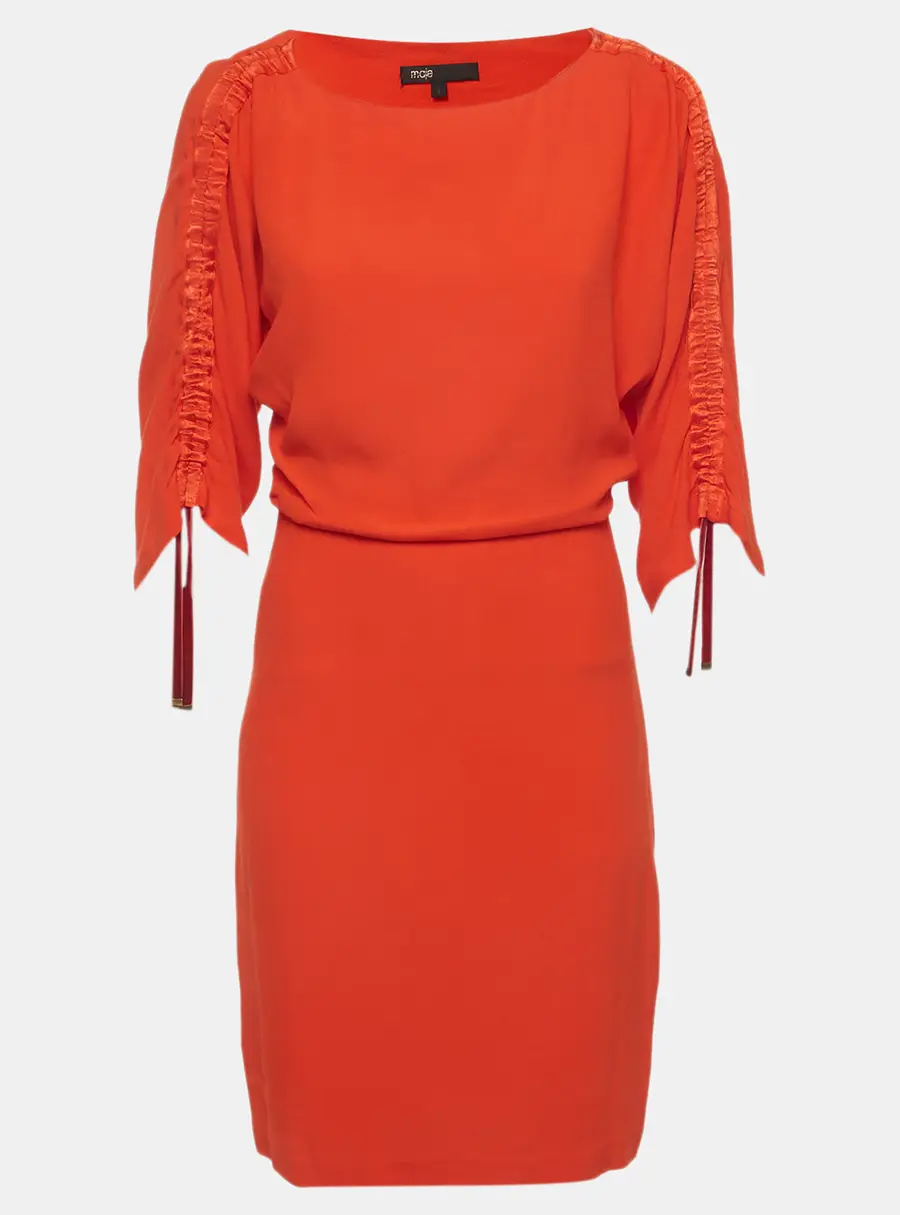 Maje Orange Crepe Adjustable Sleeve Roan Mini Dress S