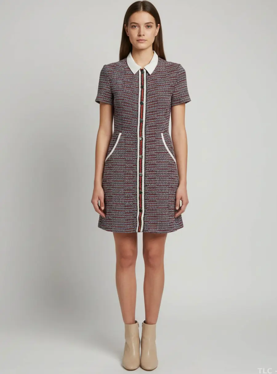 Maje Multicolor Tweed Button Up Renatelle Mini Dress L