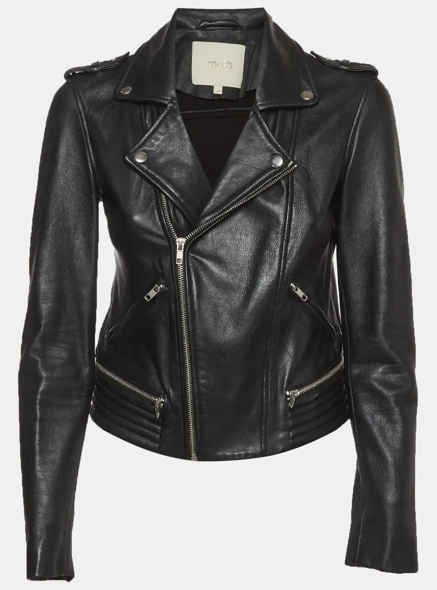 Maje Black Lambskin Leather Cropped Basalt Jacket M