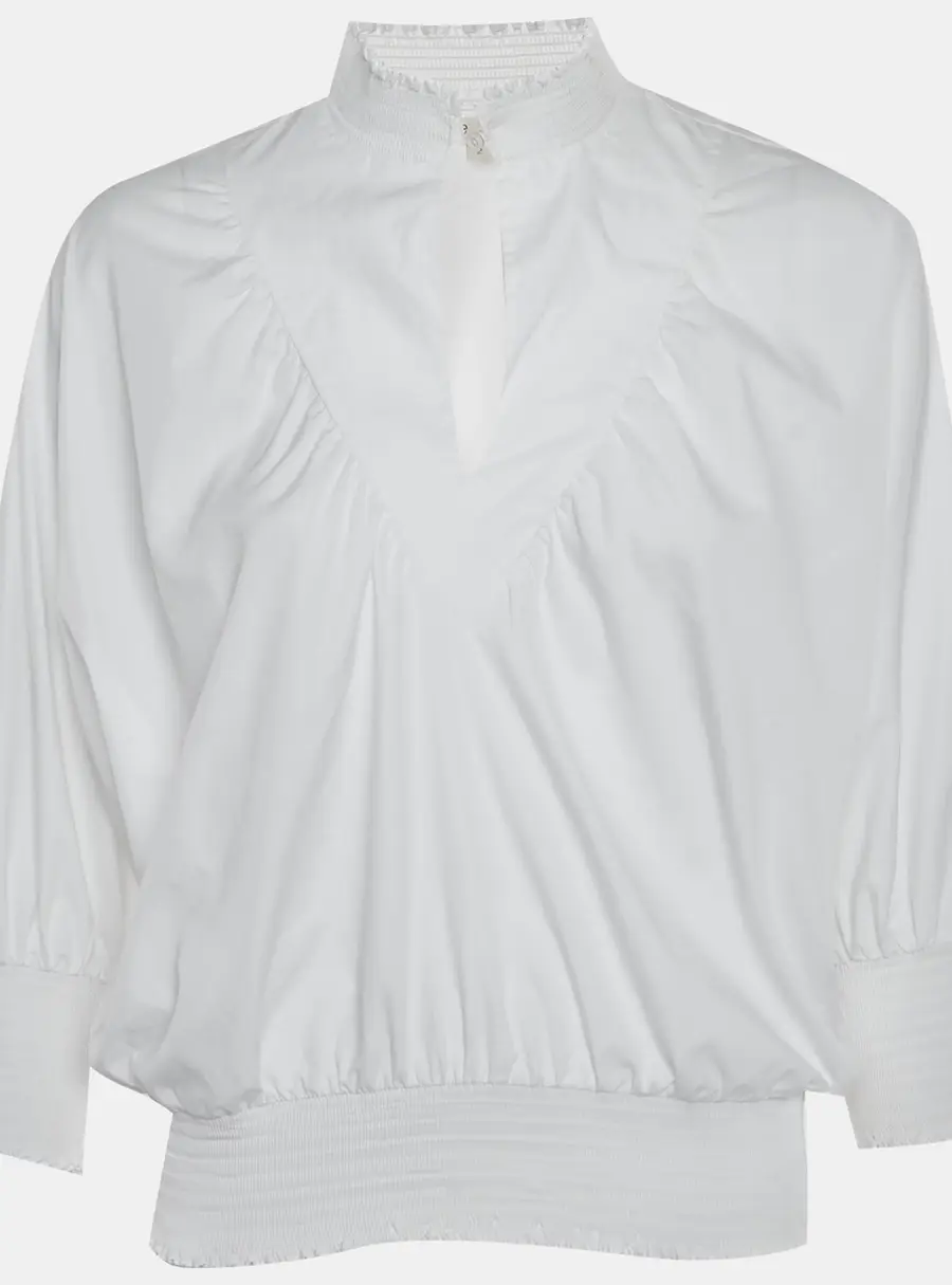 Maje White Poplin Smocked Detail Top M