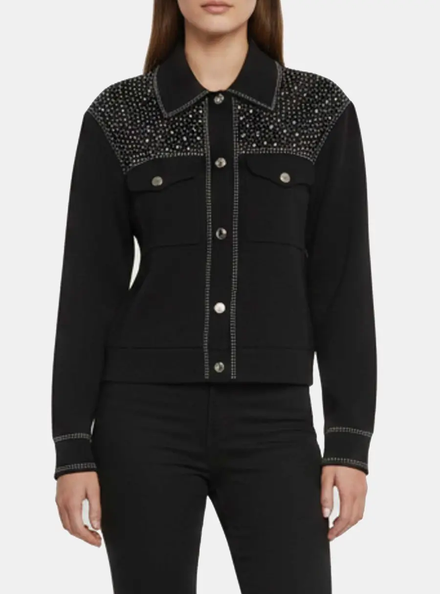 Maje Black Rhinestone Embellished Knit Cardigan L